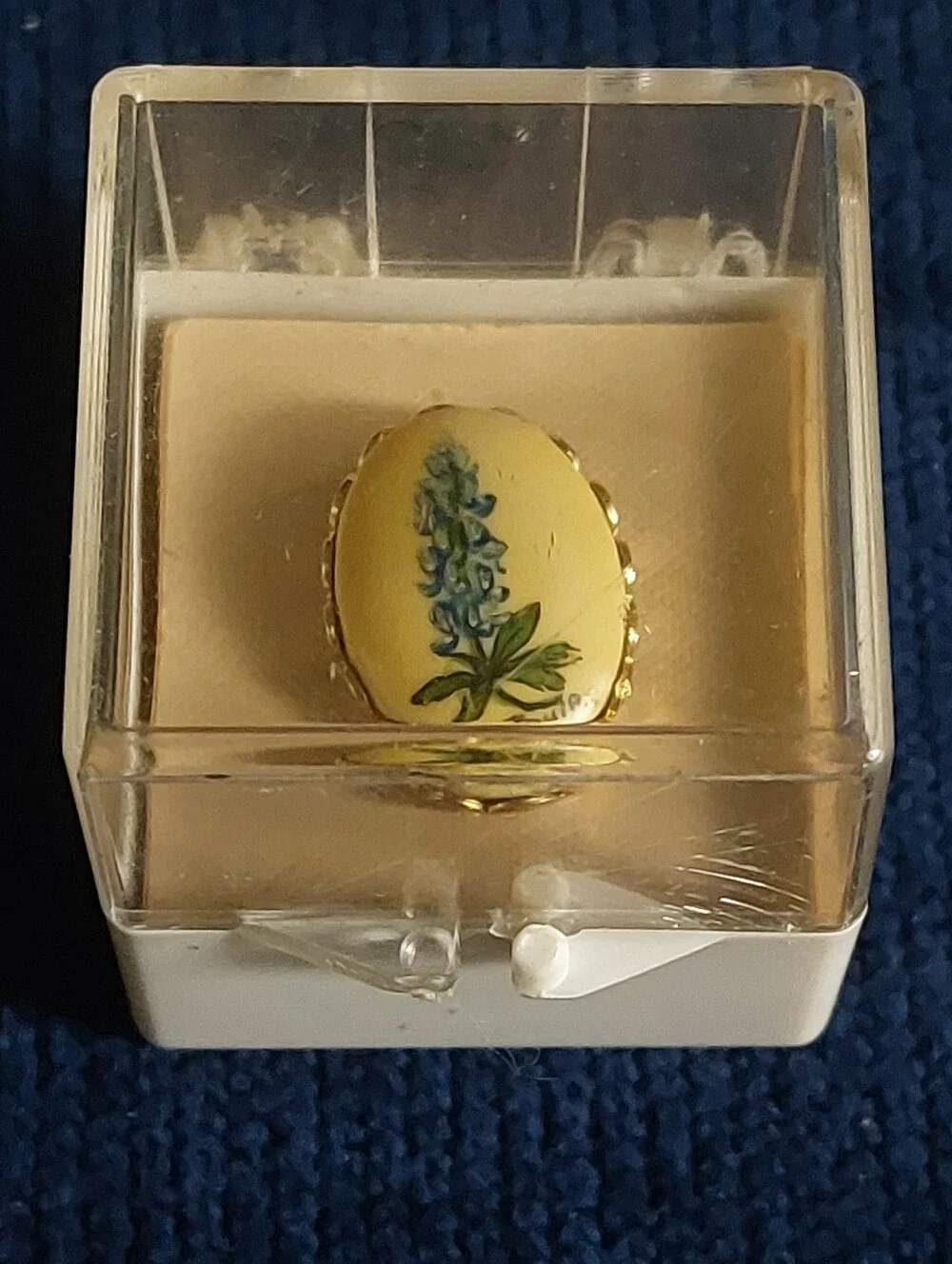 Vintage Signed Paula Hand-Painted Procelain Texas Bluebonnet Tie Tack